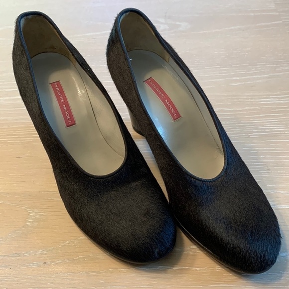 Philippe Model calf’s hair black heels with art style heels, EU Size 37 NWOT - Picture 1 of 10